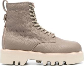 Furla Casual Grijze Leren Enkellaarsjes - Dames - Veterlaarzen - Grijs - 36 EU - Leer - Schoenen