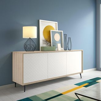 Dmora Dmora - Aparador Ddemm, Mueble Buffet Con 3 Puertas Y 1 Balda Regulable, Elegante Aparador Para Sal&oacute;n, Gabinete De Tv, 100% Made In Italy, 184x45h77 C