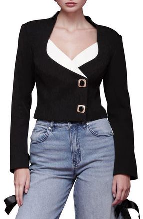 Avec Les Filles Contrast Lapel Crop Jacket in Black And White at Nordstrom, Size X-Small