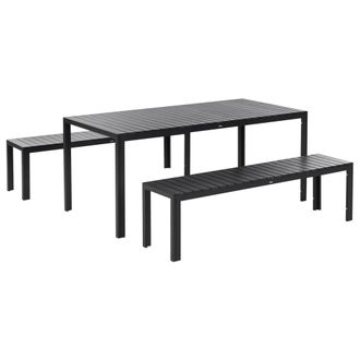 Beliani Beliani - Conjunto De Comedor Moderno 6 Plazas De Aluminio Negro 2 Bancos Nardo