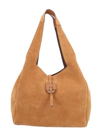 Hogan Spacious Tan Calfskin Tote Bag with Metallic Details