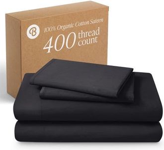 Bare Home 400 Thread Count Organic Cotton Sateen Sheet Set - Split Head King in Black at Nordstrom