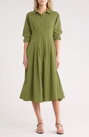 SIMKHAI Jazz Pintuck Midi Shirtdress in Olive at Nordstrom Rack, Size X-Small
