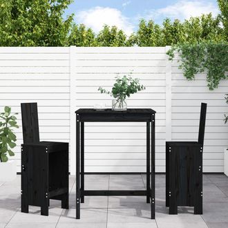 vidaXL Set De Mesa Y Taburetes Altos Jard&iacute;n 3 Pzas Madera Pino Negro Vidaxl