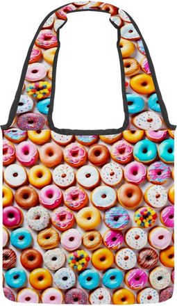 Generic Cute Sweet Donuts Reversible Canvas Shoulder Tote - Double-Sided Print, 12oz Cotton, 27cm Drop, Fold-Flat Bag for Travel, Shopping, Street Outings