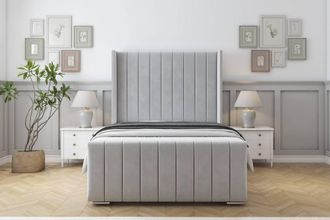 Sloomy Melbourne Plush Frame-Mattress-50 Upholstered Wingback Headboard in Silver | Size: Single