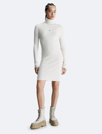 Calvin Klein Jeans Calvin Klein Womens Rib Mini Turtleneck Sweater Dress - White - XS
