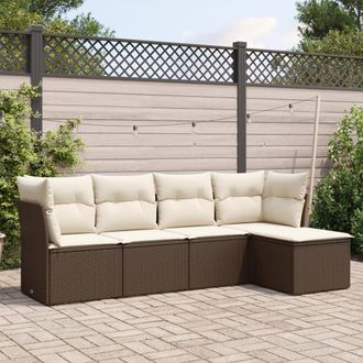 vidaXL Set Comedor De Jard&iacute;n 5 Piezas Y Cojines Rat&aacute;n Sint&eacute;tico Marr&oacute;n Vidaxl