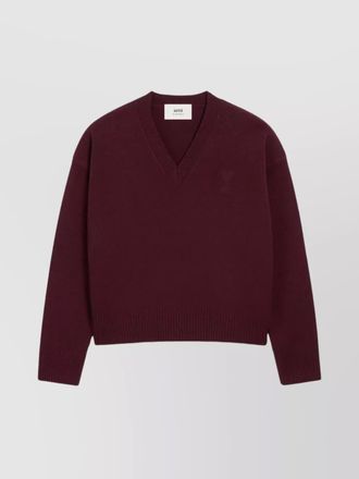 Ami heart embroidered v-neck sweater