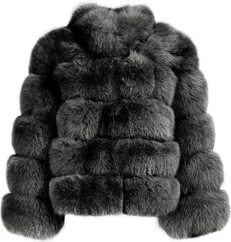 Wanan Luxury Enry Black Fox Fur Jacket