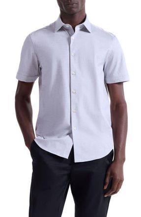 Bugatchi Miles OoohCotton Space Dye Short Sleeve Button-Up Shirt in Platinum at Nordstrom, Size Xxx-Large