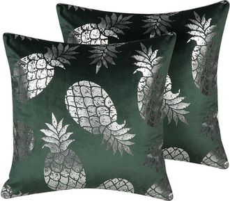 Beliani Conjunto De Cojines Decorativos Con Patr&oacute;n De Pi&ntilde;a Verde 45 X 45 Cm Decoraci&oacute;n Glamour Astilbe