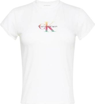 Calvin Klein Jeans T-Shirt Pride Slim con Logo Monogram - - Tops - Donna - Bianco - L