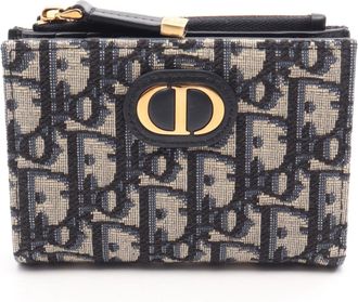 Dior Beige Navy Leather Canvas Wallet (Bi-Fold) (Pre-Owned)