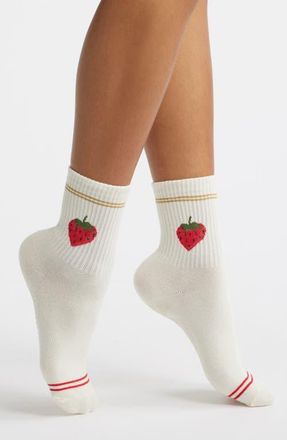 Stems Strawberry Metallic Stripe Grippy Crew Socks in Gold at Nordstrom