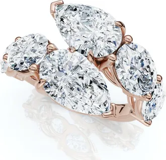 Pompeii3 7.10Ct Pear & Oval Shape Bypass Ring Gold Lab Grown