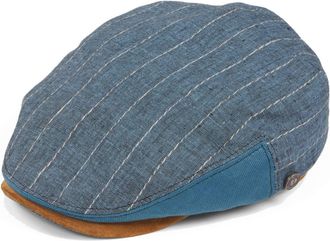 Dasmarca Mens Womens Stripe Linen Summer Flat Cap Cabbie - Jude Azul M
