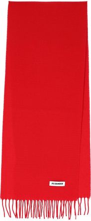 Jil Sander Red Virgin Wool Blend Fringed Scarf