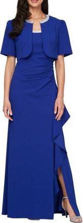 Alex Evenings Bead Detail Stretch Crepe Gown with Bolero Jacket in Royal at Nordstrom Rack, Size 12