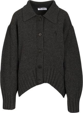 The Attico Charcoal Button-Down Embroidered Knit Cardigan