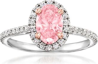 Grown Brilliance 1 1/3 Carat Round Lab Grown Diamond Engagement Ring in 14K White Gold, Side Stones, Pink Color, VS Clarity,Fine Jewelry for Women