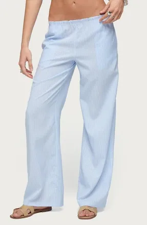 Edikted Cersei Stripe Low Rise Straight Leg Pants in Light-Blue at Nordstrom, Size X-Small
