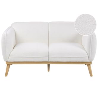 Beliani Sof&aacute; 2 Plazas De Boucl&eacute; Estilo Escandinavo Con Patas C&oacute;nicas De Madera Tapizado Blanco Ljung