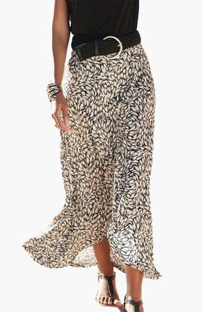 Lascana Womens High Low Printed Skirt in Black & Taupe at Nordstrom, Size 14