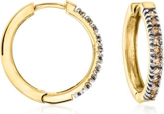 Ross-Simons Brown Diamond Hoop Earrings in 18kt Gold Over Sterling