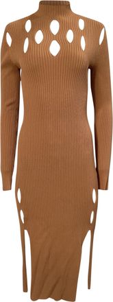 Dion Lee Ribbed-Knit Cutout Midi Dress in Brown Viscose
