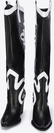 Wittchen Dames tweekleurige leren cowboylaarzen zwart en wit zwart en wit
