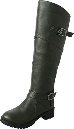 Generic ARTRAY Womens Leather Knee High Heels Boots Ladies Fashion Buckle Anti-Slip Ankle Booties Ladies Casual Smart Party Shoes Booties Ladies Riding Boots 