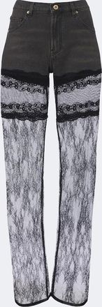 Blumarine Lace-trimmed wide-leg jeans