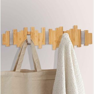 OEM Perchero De Pared De Madera - Gancho Con 5 Ganchos Met&aacute;licos Plegables Para Abrigos, Chaquetas, Sombreros, Bolsos, Pasillo, Dormitorio, Ba&ntilde;o, 40 Cm -c