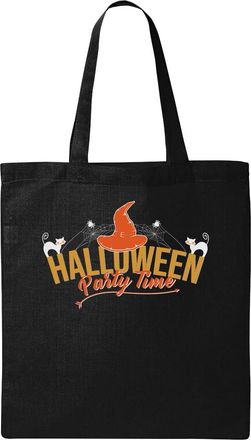Generic Halloween Party Time Witch Hat Cats Logo Natural Ecological Cotton Tote Bag Black