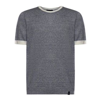 Fay Round-neck Knitwear, male, Blue, Size: 2XL Short-sleeve T-shirt