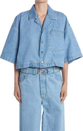 Bottega Veneta Crop Bleached Cotton Denim Shirt in Light Bleach at Nordstrom, Size 4 Us