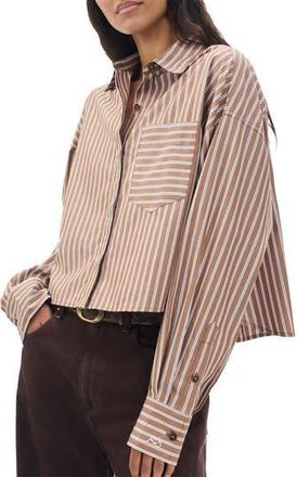 Rag & Bone Marin Stripe Cotton Crop Button-Up Shirt in Tobacco at Nordstrom Rack, Size Large