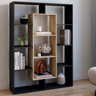 IDMarket Idmarket - Estanter&iacute;a Colette Con 11 Compartimentos De Madera Y Efecto Negro H.143 Cm