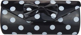 Ella Jonte Womens Rockabilly 50s Clutch Bag - Black Evening Bag with Polka Dots & Bow - Retro Vintage Handbag
