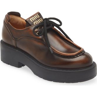 Miu Miu Boyfriend Lu Platform Derby in Brown at Nordstrom, Size 37