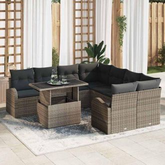 vidaXL Conjunto De Sof&aacute; De Jard&iacute;n Manual 9 Pcs Gris 100 X 55 X 73 Cm Vidaxl