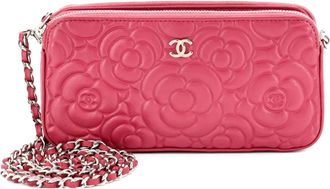 Chanel Double Zip Clutch with Chain Camellia Lambskin crossbody bag - Rosa