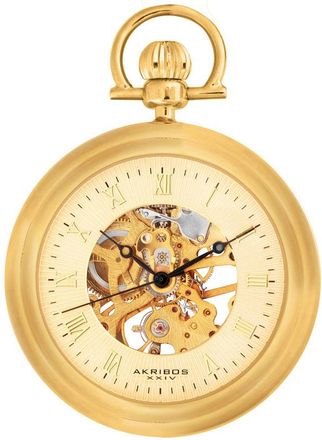Akribos XXIV Bravura Champagne Skeleton Dial Pocket Watch AK453YG
