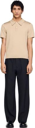 Sandro Short-sleeve knitted polo shirt in Oats at Nordstrom, Size X-Small