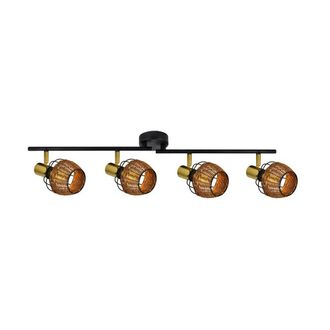 Netlighting Copa Ceiling Spotlight Bar Black Gold Rattan 4x E14