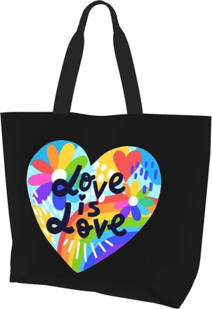 AOOEDM Love Gay Pride Heart Flag Ladies Canvas Tote Reusable Shopping Bag