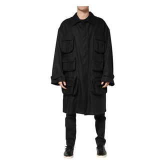 Dolce & Gabbana Trench Coats, male, Black, Size: 2XL Dolce & Gabbana Black Pockets Collared Trench Coat Jacket