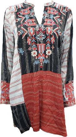 Johnny Was Womens Patchwork Satin Blouse In Multi