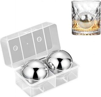 OEM Juego De 2 Bolas De Hielo De Acero Inoxidable Con Caja De Pl&aacute;stico, Piedras De Enfriamiento Reutilizables Para Whisky, C&oacute;cteles Y Cerveza